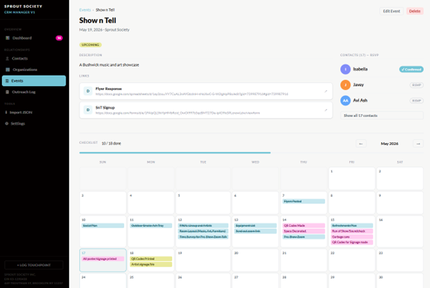 Events page