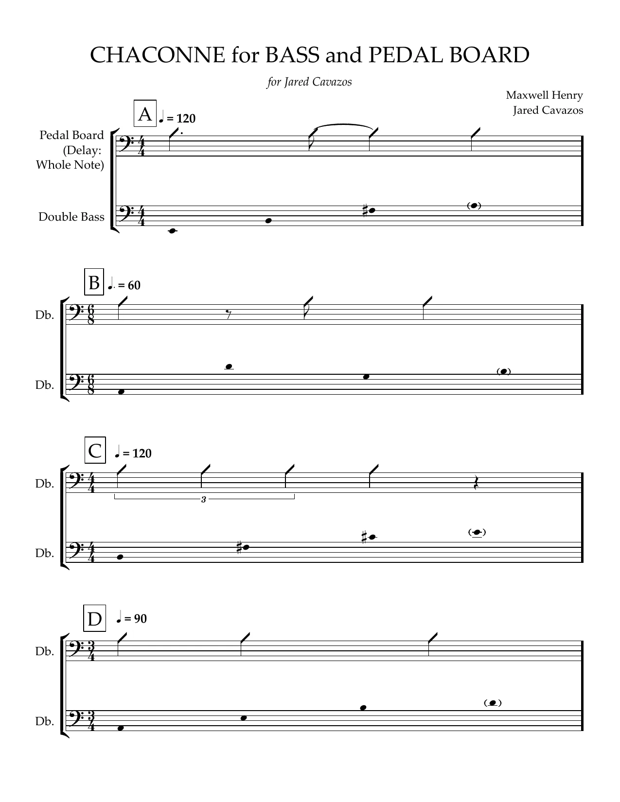 Draft page of Chaconne for Bass and Pedal Board