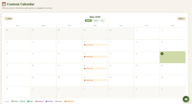 Content calendar